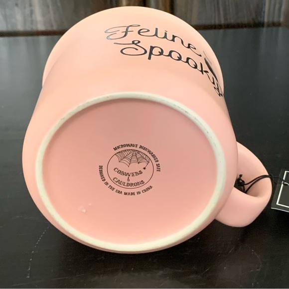 Feline Spooky Black Cat - Pink Halloween Mug with Spider Web Interior - Picture 12 of 13